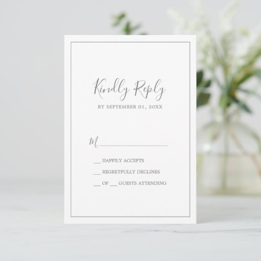 Minimalistische Silver Simple RSVP-Karte RSVP Karte (Stehend Vorderseite)