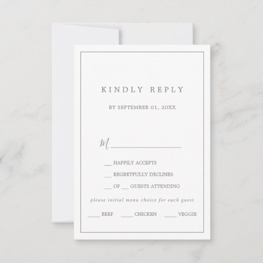 Minimalistische Silver Typografy Menü Auswahl RSVP (Vorderseite)