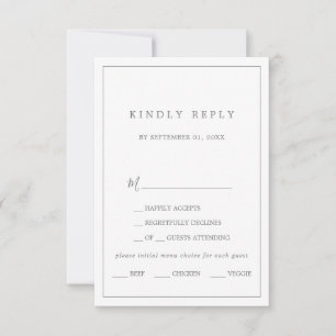 Minimalistische Silver Typografy Menü Auswahl RSVP Karte
