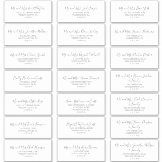 Minimalistische Silver Wedding Guest Address Label (Vorderseite)