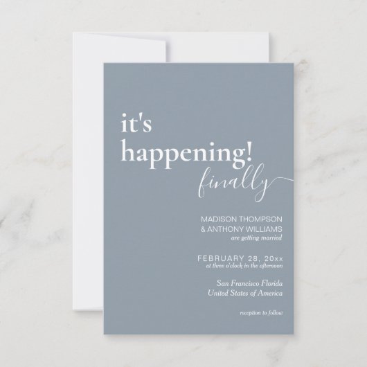 Minimalistische Simple Dusty Blue Foto Wedding Einladung (Vorderseite)