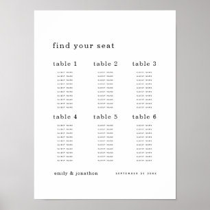 Minimalistische Sitzkarte Finden Sie Ihre Sitzehe Poster