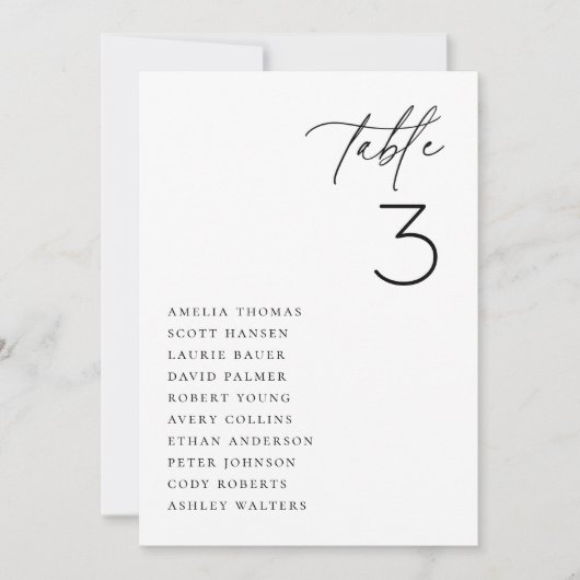 Minimalistische Sitzkarte für Hochzeitstische Einladung (Vorderseite)