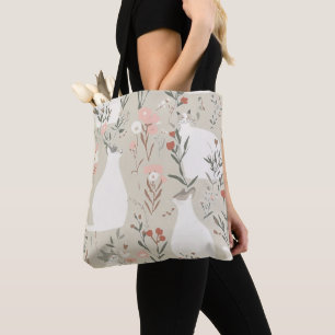Minimalistische skandinavische florale Katzen-Bota Tasche