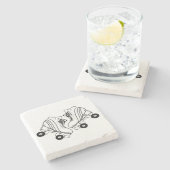 Minimalistische Skate mit schwarzen und weißen Rol Steinuntersetzer (Seitenansicht)