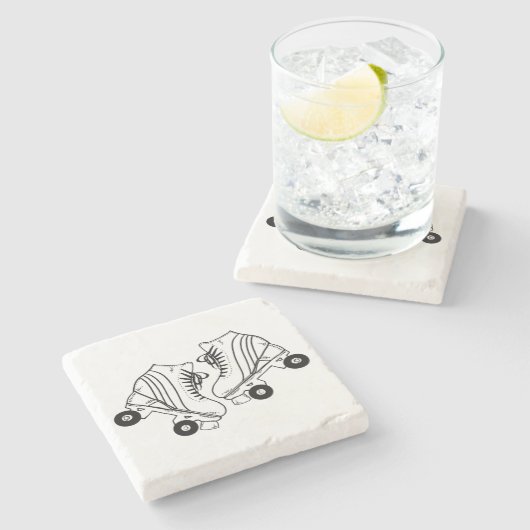 Minimalistische Skate mit schwarzen und weißen Rol Steinuntersetzer (Seitenansicht)