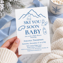 Minimalistische Ski You Soon Blue Boy Babyparty