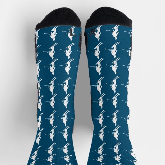 Minimalistische Skifahrer Winter Pattern Navy Blue Socken (Oben)