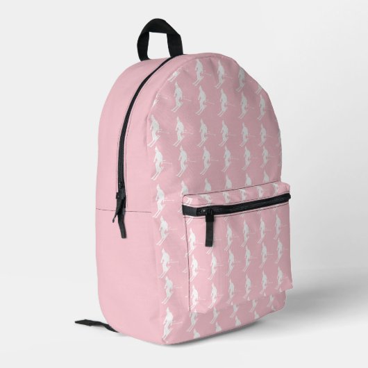 Minimalistische Skifahrer Wintermuster Rosa Bedruckter Rucksack (Rückseitige Ecke links)