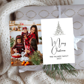 Minimalistische Skizzenbaum-Familien-Weihnachten Feiertagskarte