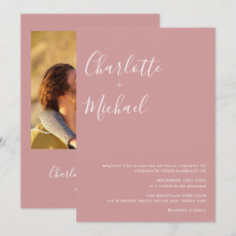 Minimalistische Skript Dusty Rose Foto Hochzeit Einladung