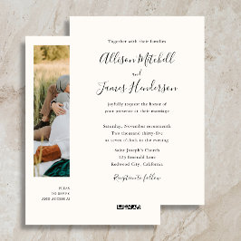 Minimalistische Skript Elfenbein-Foto-Hochzeit Einladung