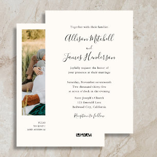 Minimalistische Skript Elfenbein-Foto-Hochzeit Einladung