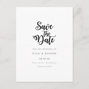 Minimalistische Skript Schwarz-Weiß Save-the-Date- Postkarte