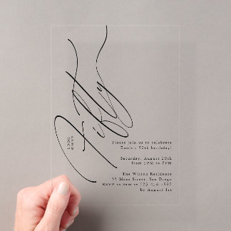 Minimalistische Skript-Typografie 50. Geburtstagsf Acryleinladungen