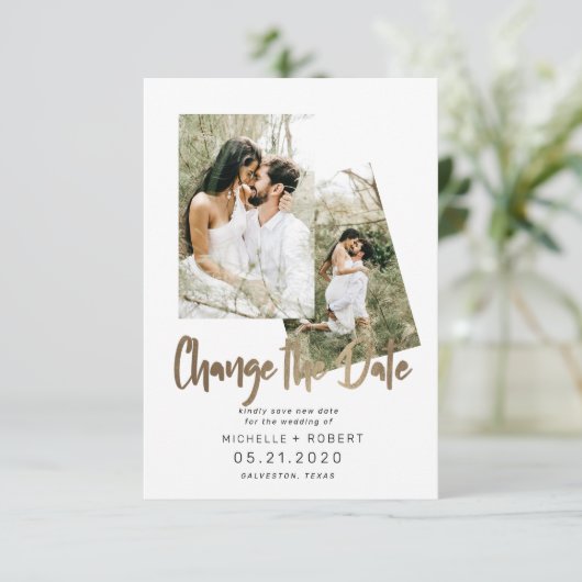 Minimalistische Skript zwei Foto ändern Datum Einladung (Stehend Vorderseite)