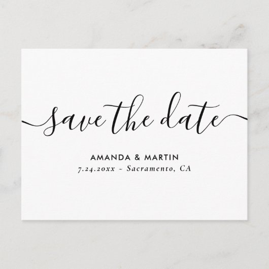 Minimalistische Skriptereihen sichern Datumskarten Ankündigungspostkarte (Vorderseite)