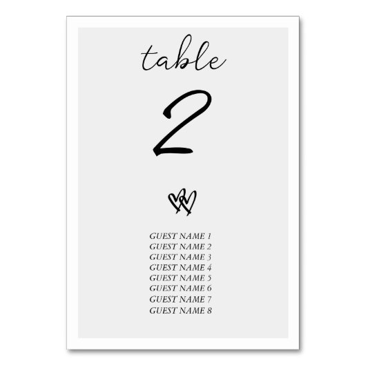 Minimalistische Skripthandschrift Schriftliche Typ Tischnummer (Vorderseite)