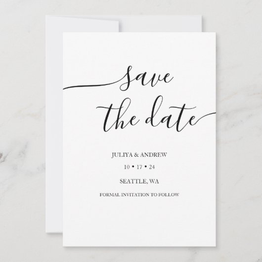 Minimalistische Skripthochzeit speichern Sie die D Save The Date (Vorderseite)