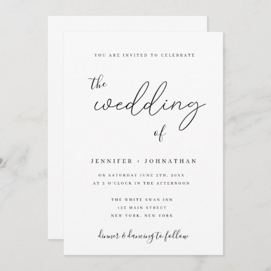 Minimalistische Skriptkalligrafie-Einladungen Einladung (Vorne/Hinten)