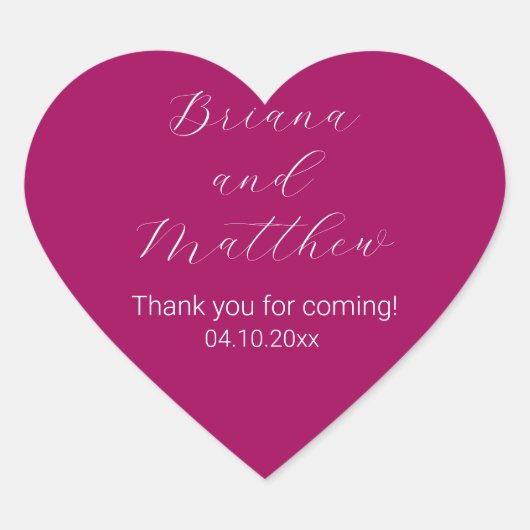 Minimalistische Skriptkalligrafie Magenta Favors Herz-Aufkleber (Vorderseite)
