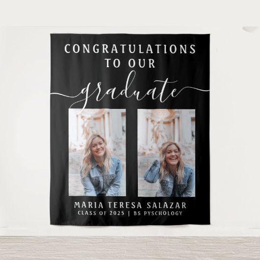 Minimalistische Skriptkalligrafie Zwei Foto Abschl Wandteppich (Vorderseite)