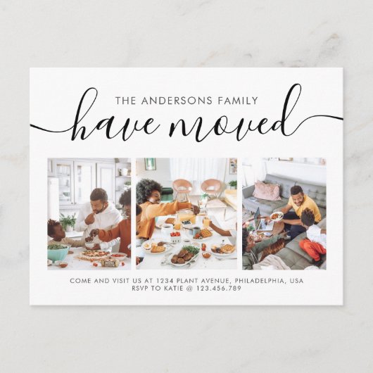 Minimalistische Skriptkalligraphie 3 Foto-Verschie Ankündigungspostkarte (Vorderseite)