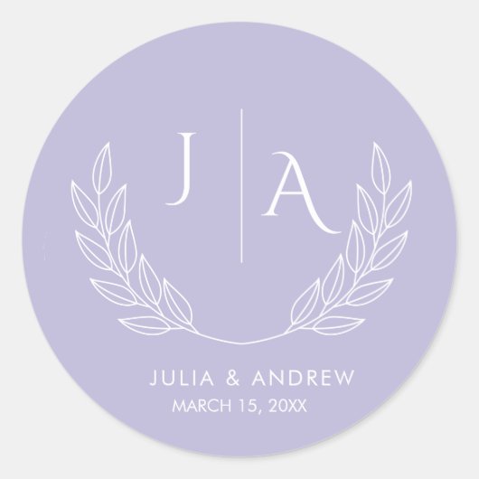 Minimalistische Skriptlavender rosa Monogram Weddi Runder Aufkleber (Vorderseite)