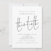 Minimalistische Skriptschrift Thirtieth Birthday P Einladung (Vorderseite)