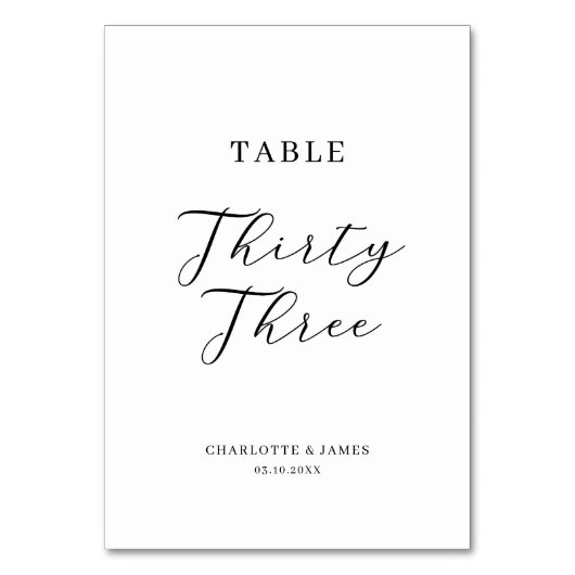 Minimalistische Skripttabelle 33 Tischnummern (Rückseite)