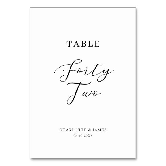 Minimalistische Skripttabelle, zweiundvierzig Tisc Tischnummer (Rückseite)