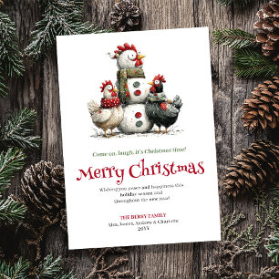 Minimalistische skurrile Hühner Weihnachtsgrußkart Feiertagskarte