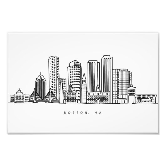 Minimalistische Skyline-Illustration in Boston Cit Fotodruck (Vorne)