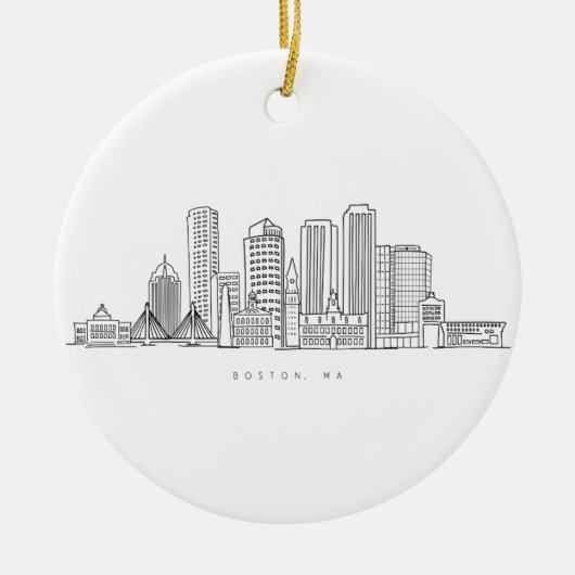 Minimalistische Skyline-Illustration in Boston Cit Keramik Ornament (Vorne)
