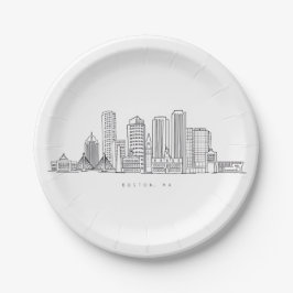 Minimalistische Skyline-Illustration in Boston Cit Pappteller