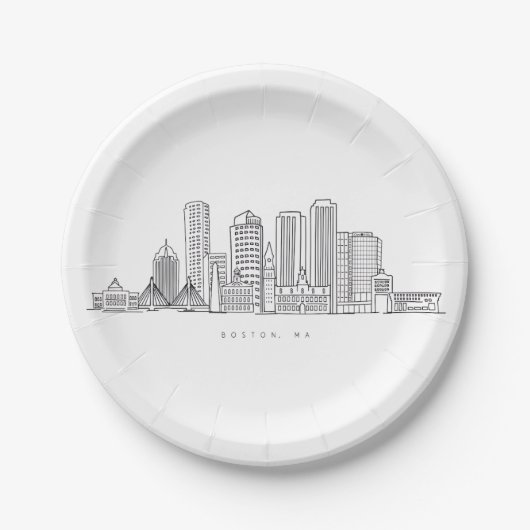 Minimalistische Skyline-Illustration in Boston Cit Pappteller (Vorderseite)