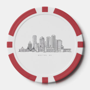 Minimalistische Skyline-Illustration in Boston Cit Pokerchips