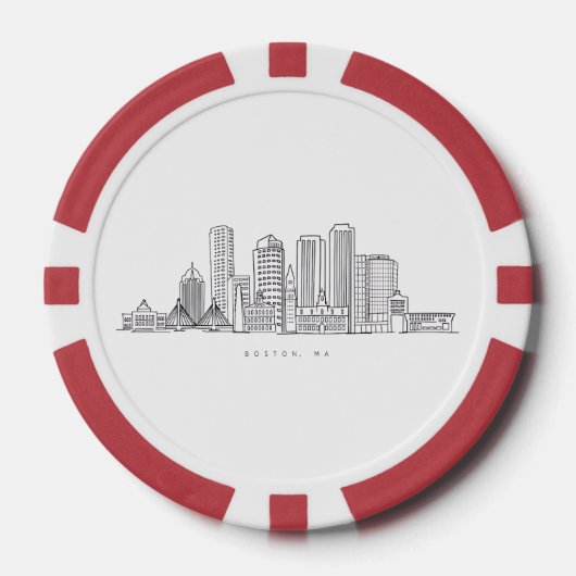 Minimalistische Skyline-Illustration in Boston Cit Pokerchips (Vorderseite)