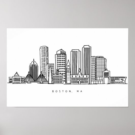 Minimalistische Skyline-Illustration in Boston Cit Poster (Vorne)