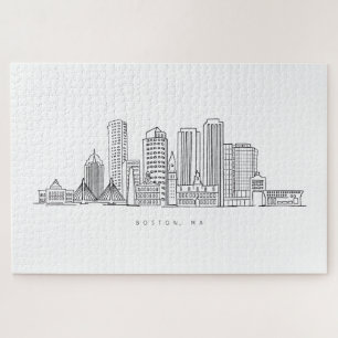 Minimalistische Skyline-Illustration in Boston Cit Puzzle