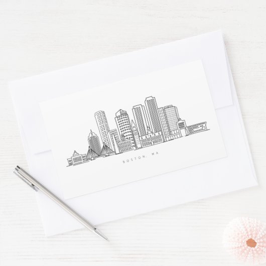 Minimalistische Skyline-Illustration in Boston Cit Rechteckiger Aufkleber (Umschlag)