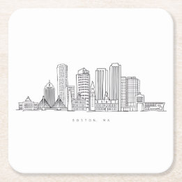 Minimalistische Skyline-Illustration in Boston Cit Rechteckiger Pappuntersetzer