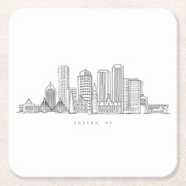Minimalistische Skyline-Illustration in Boston Cit Rechteckiger Pappuntersetzer