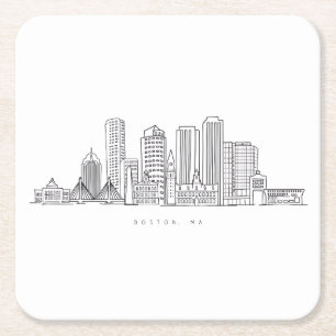 Minimalistische Skyline-Illustration in Boston Cit Rechteckiger Pappuntersetzer