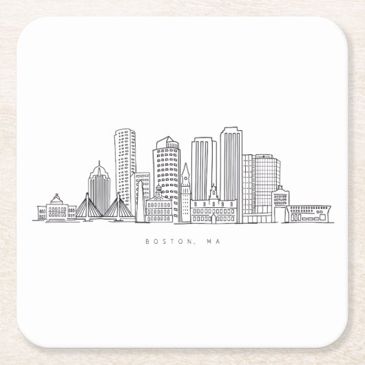 Minimalistische Skyline-Illustration in Boston Cit Rechteckiger Pappuntersetzer (Vorderseite)
