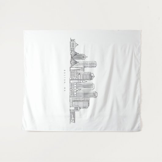 Minimalistische Skyline-Illustration in Boston Cit Wandteppich (Vorderseite (Horizontal))