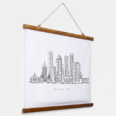 Minimalistische Skyline-Illustration in Boston Cit Wandteppich Mit Holzrahmen (Gewinkelt)