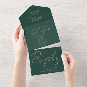 Minimalistische Smaragdgrüne Hochzeit eines Tages All In One Einladung