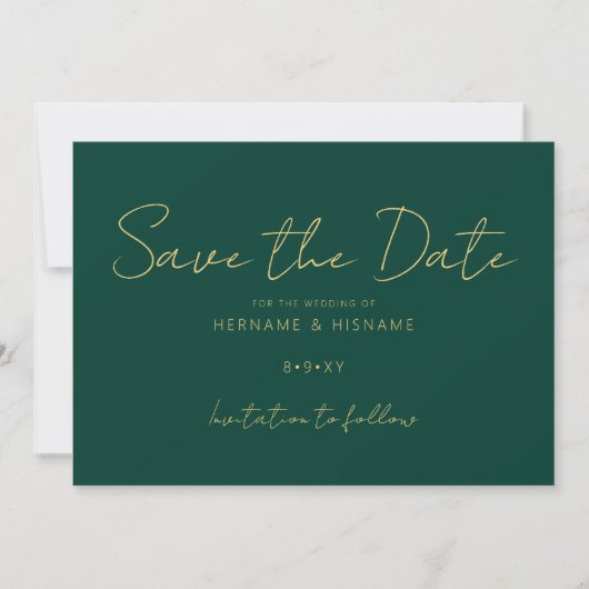 Minimalistische Smarald Green Simple Modern Weddin Save The Date (Vorderseite)