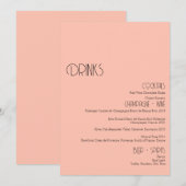 Minimalistische Snack-Peach-Wedding Drinks Bar Men Menükarte (Vorne/Hinten)